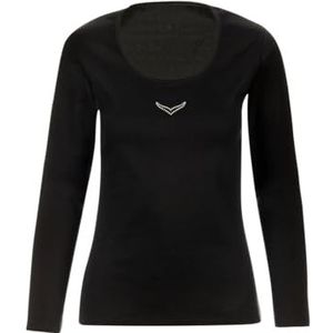 Trigema - Fijnrib T-shirt - Zwart - Katoen/Elastaan - Lange Mouwen