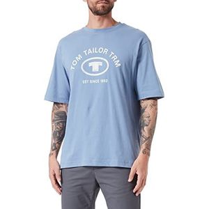 TOM TAILOR Heren Relaxed Fit T-shirt met logo-print, 12364 - Grijs Mid Blauw, M