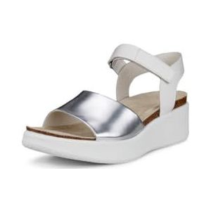 ECCO Women's Flowt Wedge Cork Sandal, Pure Silver/White, 8-8.5