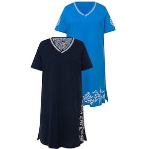 Ulla Popken Dames Bigshirts, 2 stuks, Argile Bloom nachthemd, blauw, 42/44, blauw, 42/44