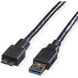 ROLINE USB 3.0-kabel, A ST - Micro B ST 0,8m zwart