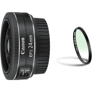 Canon EF-S 24 mm Lens, F2.8 STM Pancake, voor EOS (vaste brandpuntsafstand, 52 mm filterdraad), zwart & Walimex Slim MC UV-filter