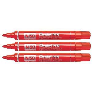 Pentel N50 permanente marker conische punt rood 3 stuks