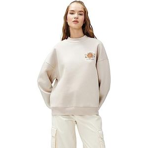 Koton Slogan T-shirt voor dames, met lange mouwen, ronde hals, beige (052), S