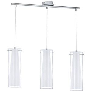 Eglo Pinto Hanglamp, 3 lichtpunten, materiaal: staal, kleur: chroom, glas: helder, wit en opaal mat, fitting: E27