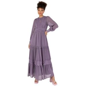 Anaya with Love Maxi-damesjurk met lange mouwen, ronde hals, sleutelgat, hoge taille, Empire A-lijn, voor bruiloft, gasten, avondjurk, Dusty Lavender., 56 NL