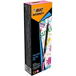 BIC Intensity schrijfstift, fijne punt en body zwart gelakt – lichtroze, 12 stuks