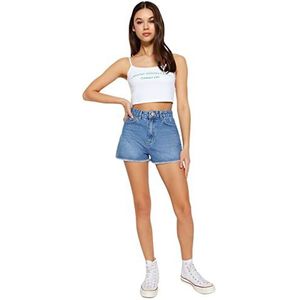 Trendyol Dames hoge taille wijde pijpen shorts, blauw,36, Blauw, 34