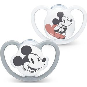 NUK 10739755 Space fopspeen 18-36 maanden fopspeen met extra ventilatie BPA-vrij silicone Disney Mickey Mouse grijs en wit 2 Stuks (1 pak),18-36m,Mickey Mouse.