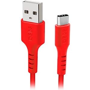 SBS USB-A en USB-C-stekker, 1,5 m, met anti-slip afwerking, voor Samsung, Oppo, Huawei, Xiaomi, MacBook, iMac, PC, tablet, rood