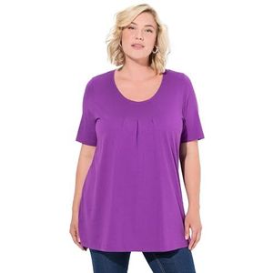 Ulla Popken Dames grote maten grote maten plus size T-shirt, sierplooien, A-lijn, ronde hals, halflange mouwen, modal, lila, 42-44