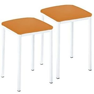ASTIMESA TACUBL Twee keukenkrukken, vierkant, kunstleer, oranje frame van metaal aluminium, zithoogte: 45 cm