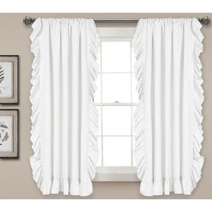 Lush Decor Reyna Raamgordijnpaneelset met ruches, paar, 137 cm B x 160 cm L, wit - vloeiende gordijnset - romantische ruches gordijnen voor slaapkamer, woonkamer of eetkamer - boerderij en cottage