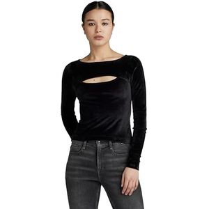 G-STAR RAW Dames Cut-Out Slim Boat T-shirt met lange mouwen, Zwart (Dk Black D23811-d422-6484), S