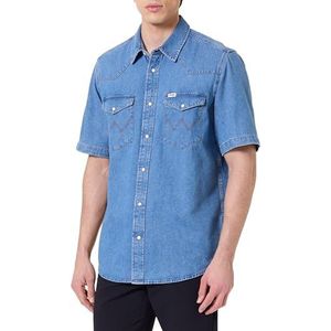 Wrangler Heren Ss Western Shirt, Mid Wash, L