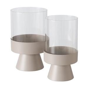 Boltze Windlicht Pallas (kroonluchter van gepoedercoat ijzer en helder glas, beige, rond, 2-delig) 2034703