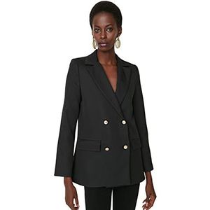 Trendyol Dames reverskraag effen normale blazer jas, zwart, 38, Zwart, 64