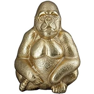 GILDE Decoratieve dierenfiguur sculptuur gorilla - moderne kunst en decoratie van kunsthars - kleur: goud - hoogte 27 cm