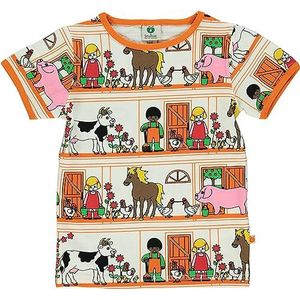 Småfolk Uniseks T-shirt voor kinderen met boerderijen, crème, 80 cm