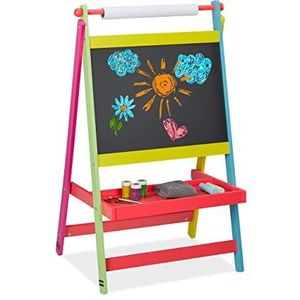 Relaxdays schoolbord kinderen, 2 in 1, met rol papier, tekenen, krijtbord staand, HBD: 90 x 56 x 42 cm