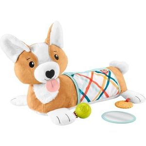 Fisher-Price buikligspeelgoed voor baby's, 3-in-1 pluchen puppy om op de buik te spelen met BPA-vrij bijtrammelaar en spiegelspeeltjes, HJW10