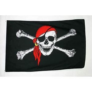 Piraten Rode Bandana Vlag 180x120 cm - Jolly Roger Grote vlaggen 120 x 180 cm - Banner 4x6 ft Hoge kwaliteit - AZ FLAG