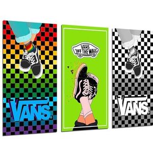 Set van 3 wandschilderijen, moderne decoratie voor woonkamer, slaapkamer, kamer, print op hout, met hangers, pantoffels vans, 97 x 62 cm