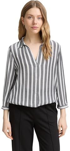 TOM TAILOR - Blouse - Grijs/Wit - Klassieke Blouse - Driekwart Mouw