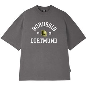 BVB College T-shirt Antraciet Maat XL - Officieel Borussia Dortmund Fanartikel, Oversized Tee met ""Borussia 1909 Dortmund""-opschrift, 100% katoen, grijs, XL