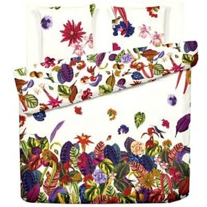 Pure Cotton - Beddengoed met dekbedovertrek + 2 kussenslopen - katoensatijnen linnen - 240 x 220 cm + 2 x (63 x 63 cm) - Tropische tuin, meerkleurig