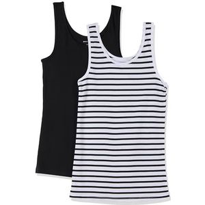 Amazon Essentials Women's Tanktop met slanke pasvorm, Pack of 2, Wit Streep/Zwart, L