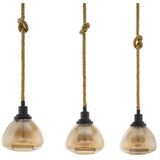 EGLO Rampside Hanglamp, vintage hanglamp met 3 lichtpunten in industrieel design, hanglamp van staal, kleur: zwart, bruin, glas: amber, verdampt, fitt
