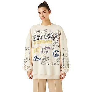Koton Dames Lange Mouwen Crew Neck Graffiti Bedrukt Oversized Sweatshirt, beige (057), S