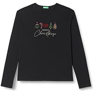 United Colors of Benetton T-shirt met lange mouwen voor meisjes en meisjes, Zwart 100, 130