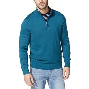 Nautica Sweatshirt met kwarts rits voor heren, Blauw/koraal, S