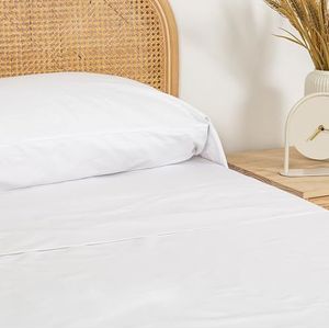 TRAMAS+ Beddengoed voor Frans bed, 140 x 200 cm, 100% percale katoen, beddengoed, lakens en 2 kussenslopen, gecertificeerd volgens Öko-Tex Standard 100, wit