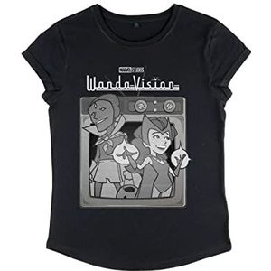 Marvel Vrouwen WandaVision-Vintage TV Rolled Sleeve T-Shirt, Zwart, XL, zwart, XL
