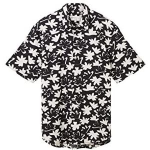 TOM TAILOR Denim Heren Relaxed Fit overhemd met patroon, 31906 - zwart-witte wilde bloemenprint, S