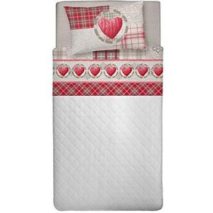 PENSIERI DELICATI Eenpersoons beddengoedset 100% katoen, eenpersoons beddengoedset 90 x 200 cm, met hoeslaken, laken en 1 kussensloop, gemaakt in Italië, motief: Love Mountain rood
