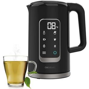 Cecotec 1.7-Liter Electric Kettle with Thermosense 500 Touch Screen, 2200W, Stainless Steel Interior, 5 Temperature Settings, Automatic Shut-Off, Black