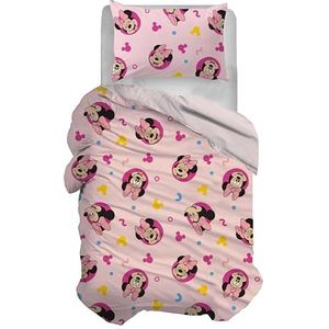 Minnie Mouse Beddengoedset voor eenpersoonsbed, katoen, roze, dekbedovertrek 155 x 200 cm, kussensloop 50 x 80 cm, Disney, 100% katoen, officieel product