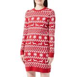 Bestseller A/S Onlxmas Snowflake Ls Dress Cs KNT gebreide jurk voor dames, Chili pepper/patroon: cloud dancer, S