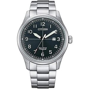 Citizen Analoog Eco-Drive horloge voor heren, met titanium armband, groen, Eén maat, armband