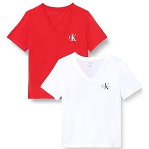 Calvin Klein Dames A- Logo VN 2 Pack Tee LV047C906G Tees, Rood (Adrenaline Rush/Brilliant White), S, Rood (Adrenaline Rush/Briljant Wit), S