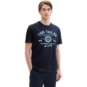 TOM TAILOR Heren T-shirt met logo-print van katoen, 10302, donkerblauw, XXL