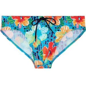 HOM - Dino - Zwembroek - Meerkleurige Bloemenprint - Turquoise Achtergrond