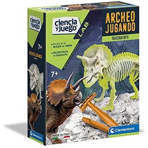 Clementoni - Archeospelende triceratops fosforescerend - wetenschappelijk spel voor het graven en rijden van dinosaurussen vanaf 7 jaar, speelgoed in het Spaans (55031)