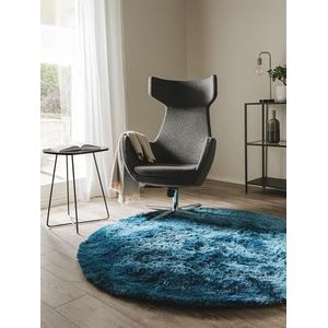 benuta Nest hoogpolig tapijt Whisper - synthetische vezel - rond en in stijl: effen, elegant - onderhoudsvriendelijk voor woonkamer slaapkamer, blauw, ø 80 cm rond