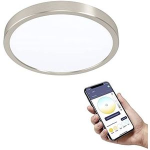 EGLO connect.z Smart Home LED badkamer plafondlamp Fueva-Z, Ø 28,5 cm, ZigBee, app en spraakbesturing, lichtkleur instelbaar, dimbaar, aluminium opbouwlamp nikkel mat, IP44