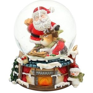 Sneeuwbol rendier en kerstman, op open haard, sokkel, L/B/H/Ø bal 8 x 7 x 8,8 cm Ø 6,5 cm